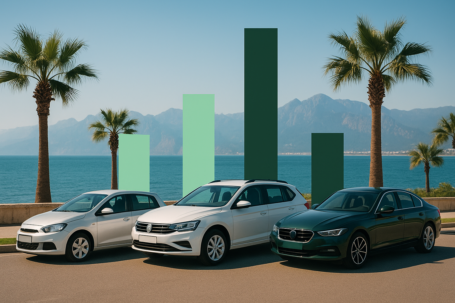 An infographic showing average daily rates for different car classes in Antalya.