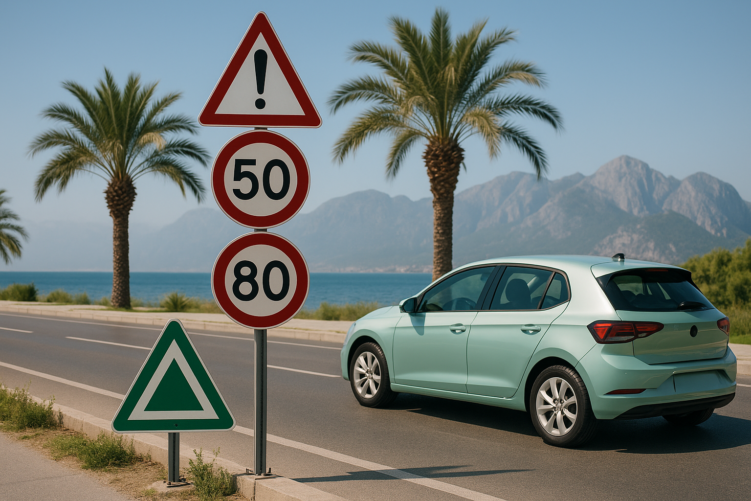 Illustration of Turkish road signs and speed limits